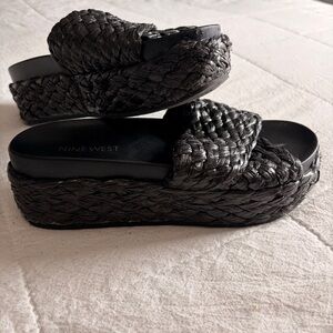 Nine West Black Woven Platform Slide Sandals Women’s 7.5